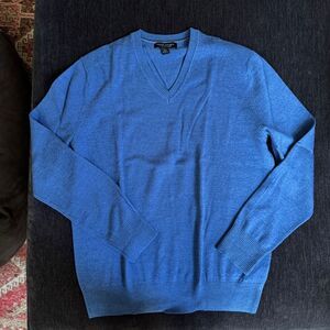 Banana Republic Sweater Men Large Cotton Cashmere Blue  V Neck Long Sleeve Work